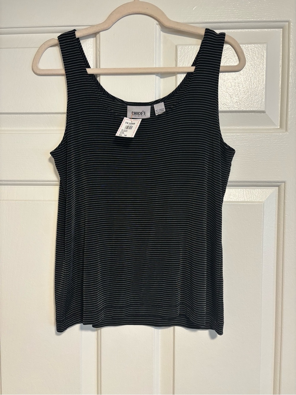 NEW Chico's Size 2 Black Tank Top with Thin White Stripes
